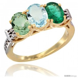 10K Yellow Gold Natural Green Amethyst, Aquamarine & Emerald Ring 3-Stone Oval 7x5 mm Diamond Accent