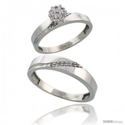 10k White Gold Diamond Engagement Rings 2-Piece Set for Men and Women 0.10 cttw Brilliant Cut, 3.5mm & 4.5m -Style 10w015em