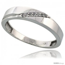 10k White Gold Mens Diamond Wedding Band Ring 0.04 cttw Brilliant Cut, 3/16 in wide -Style 10w015mb