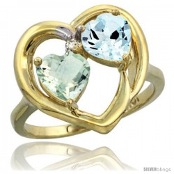 10k Yellow Gold 2-Stone Heart Ring 6mm Natural Green Amethyst & Aquamarine