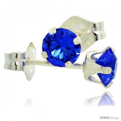 September Birthstone Blue Sapphire-Colored 4mm (0.25 Carat Each) Swarovski Crystal Sterling Silver Stud Earrings