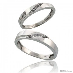 10k White Gold Diamond Wedding Rings 2-Piece set for him 4.5 mm & Her 3.5 mm 0.07 cttw Brilliant Cut -Style 10w015w2