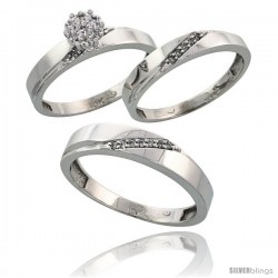 10k White Gold Diamond Trio Engagement Wedding Ring 3-piece Set for Him & Her 4.5 mm & 3.5 mm wide 0.13 cttw -Style 10w015w3