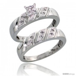 10k White Gold Diamond Engagement Rings Set 2-Piece 0.10 cttw Brilliant Cut, 3/16 in wide -Style 10w016e2