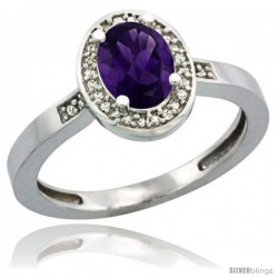 Sterling Silver Diamond Natural Amethyst Ring 1 ct 7x5 Stone 1/2 in wide