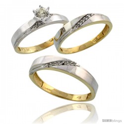 10k Yellow Gold Diamond Trio Wedding Ring Set His 4.5mm & Hers 3.5mm -Style 10y115w3