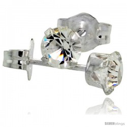 April Birthstone Clear-Colored 4mm (0.25 Carat Each) Swarovski Crystal Sterling Silver Stud Earrings