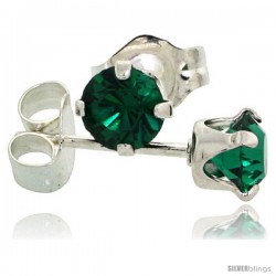 May Birthstone Emerald-Colored 4mm (0.25 Carat Each) Swarovski Crystal Sterling Silver Stud Earrings