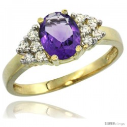 14k Yellow Gold Ladies Natural Amethyst Ring oval 8x6 Stone Diamond Accent