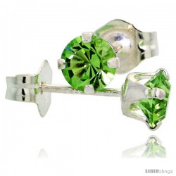 August Birthstone Peridot-Colored 4mm (0.25 Carat Each) Swarovski Crystal Sterling Silver Stud Earrings