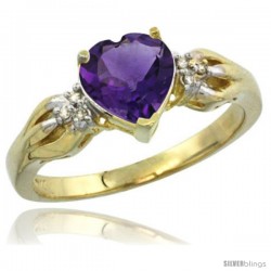 14k Yellow Gold Ladies Natural Amethyst ring Heart shape 7x7 Stone Diamond Accent