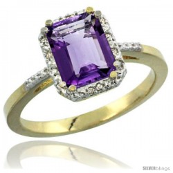 14k Yellow Gold Ladies Natural Amethyst Ring Emerald-shape 8x6 Stone Diamond Accent