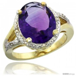 14k Yellow Gold Ladies Natural Amethyst Ring oval 12x10 Stone Diamond Accent