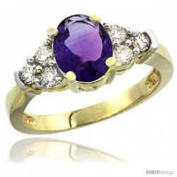 14k Yellow Gold Ladies Natural Amethyst Ring oval 9x7 Stone Diamond Accent