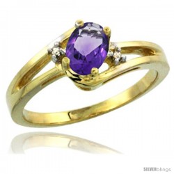 14k Yellow Gold Ladies Natural Amethyst Ring oval 6x4 Stone Diamond Accent -Style Cy401165