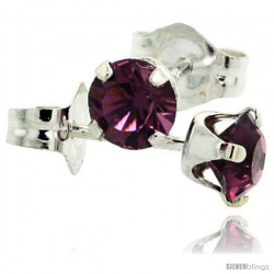 February Birthstone Amethyst-Colored 4mm (0.25 Carat Each) Swarovski Crystal Sterling Silver Stud Earrings