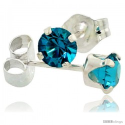 March Birthstone Aquamarine-Colored 4mm (0.25 Carat Each) Swarovski Crystal Sterling Silver Stud Earrings