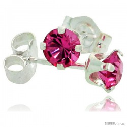 October Birthstone Pink Tourmaline-Colored 4mm (0.25 Carat Each) Swarovski Crystal Sterling Silver Stud Earrings