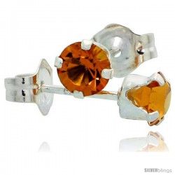 November Birthstone Citrine-Colored 4mm (0.25 Carat Each) Swarovski Crystal Sterling Silver Stud Earrings