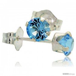 December Birthstone Blue Topaz-Colored 4mm (0.25 Carat Each) Swarovski Crystal Sterling Silver Stud Earrings