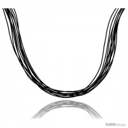 Japanese Silk Necklace 10 Strand Black, Sterling Silver Clasp, 18 in