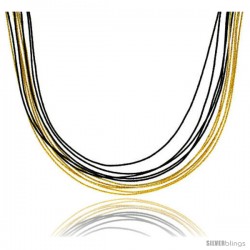 Japanese Silk Necklace 10 Strand Black & Yellow, Sterling Silver Clasp, 18 in