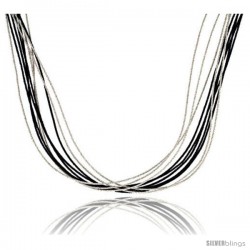 Japanese Silk Necklace 10 Strand Black & Silver, Sterling Silver Clasp, 18 in