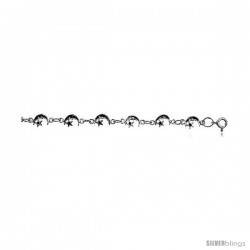 Sterling Silver Crescent Moon Charm Bracelet, 1/4 in wide