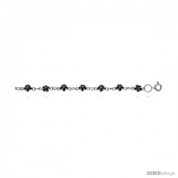Sterling Silver Flower Charm Bracelet, 1/4 in wide