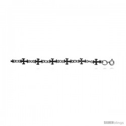 Sterling Silver Cross Charm Bracelet, 5/16 in wide