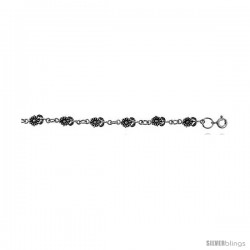 Sterling Silver Flower Charm Bracelet, 1/4 in wide -Style 2cb27