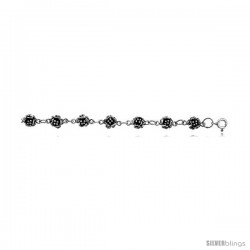Sterling Silver Flower Charm Bracelet, 1/4 in wide -Style 2cb29