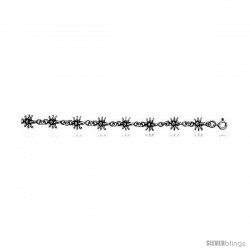 Sterling Silver Spider Charm Bracelet, 3/16 in wide