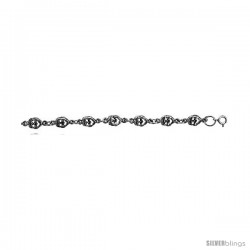 Sterling Silver Skull Charm Bracelet, 1/4 in wide