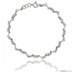 Sterling Silver Dolphin Charm Bracelet, 1/4 in wide 7.5 inch long  -Style 2cb44