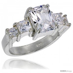 Sterling Silver 2.5 Carat Size Emerald Cut Cubic Zirconia Bridal Ring -Style Rcz386