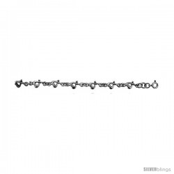 Sterling Silver Heart Charm Bracelet, 1/4 in wide