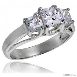 Sterling Silver .75 Carat Size Princess Cut Cubic Zirconia Bridal Ring