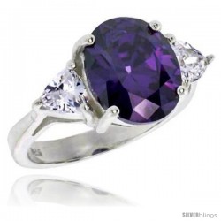 Sterling Silver 5.0 Carat Size Oval Cut Amethyst Colored CZ Bridal Ring