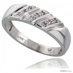 10k White Gold Mens Diamond Wedding Band Ring 0.05 cttw Brilliant Cut, 1/4 in wide