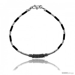 Sterling Silver Black Beaded Bali Bracelet -Style Fb25
