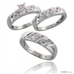 10k White Gold Trio Engagement Wedding Rings Set for Him & Her 3-piece 6 mm & 5 mm wide 0.15 cttw Brilliant Cut