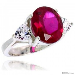 Sterling Silver 5.0 Carat Size Oval Cut Garnet Colored CZ Bridal Ring