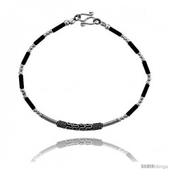 Sterling Silver Black Beaded Bali Bracelet -Style Fb26