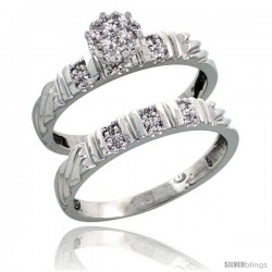 10k White Gold Diamond Engagement Rings Set 2-Piece 0.09 cttw Brilliant Cut, 1/8 in wide -Style 10w017e2