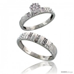 10k White Gold Diamond Engagement Rings 2-Piece Set for Men and Women 0.11 cttw Brilliant Cut, 3.5mm & 5mm wide