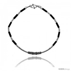 Sterling Silver Black Beaded Bali Bracelet -Style Fb27