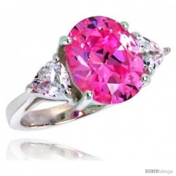 Sterling Silver 5.0 Carat Size Oval Cut Pink Tourmaline Colored CZ Bridal Ring