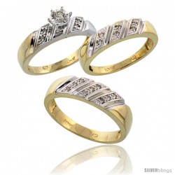 10k Yellow Gold Diamond Trio Wedding Ring Set His 6mm & Hers 5mm -Style 10y116w3