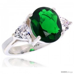 Sterling Silver 5.0 Carat Size Oval Cut Emerald Colored CZ Bridal Ring